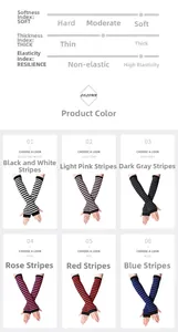 Detail view of colorful striped knitted arm warmers showing softness and high elasticity