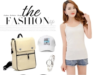 Flat lay of white bow modal camisole paired with a canvas bag, baseball cap, and watch