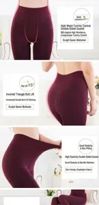 Detail showing tummy control and butt lifting effect of warm burgundy leggings
