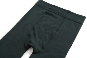 Detail of high-waist elastic band and thick knitted fabric on winter thermal leggings