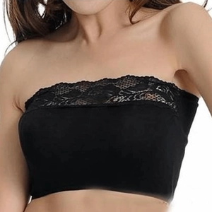 Women's Modal Lace Trim Tube Top Strapless Bandeau Anti-Exposure Elastic Seamless Underwear Basic Camisole For Daily Wear