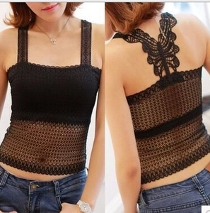 Débardeur en Dentelle Sexy Pour Femmes Avec Dos Papillon Ajouré Sans Manches Mode Gilet Slim Pour l'Été