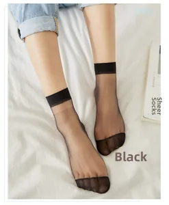 Close-up of thin black sheer socks with reinforced toe and cuff worn with jeans