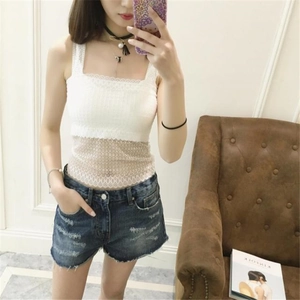 Top caraco en dentelle blanche avec motifs floraux et maille transparente pour femme