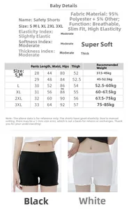 Detailed size chart for breathable safety shorts with length and weight guide