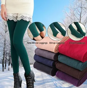 Thick winter fleece thermal leggings for women in various colors and multiple wearing styles