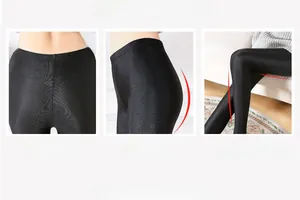 Detail view of high-waist black leggings showing tummy control and hip lifting effects