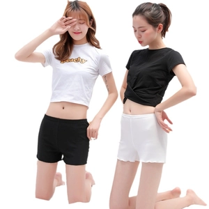 Slim fit anti-chafing safety shorts for women in black and white knit fabric