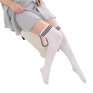 Classic white over-knee high socks with three black stripes in Japanese school style