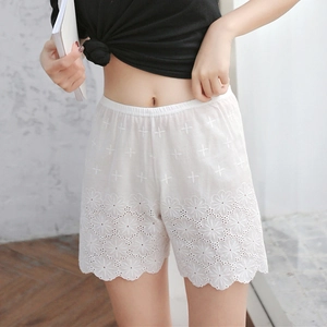 Women's Summer Cotton Lace Hollow Safety Pants Anti-Exposure Breathable High Waist Undershorts For Under Dresses Skirts