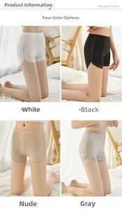 Detail view of lace trim and ribbed fabric on four colors of high waist safety shorts