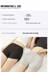 Size chart and details for ribbed cotton safety shorts with delicate lace trim