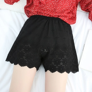 Women's black lace hollow embroidery safety shorts with comfortable elastic high waist design