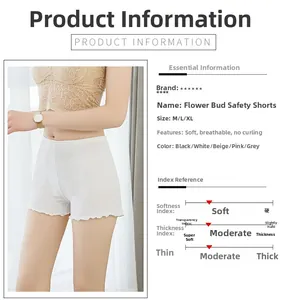 Detail view of women's ribbed safety shorts with ruffle trim and high elastic breathable fabric