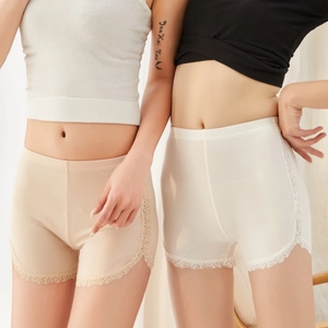 Women's summer ribbed safety shorts with side lace trim in apricot and white colors