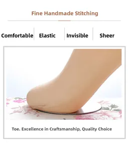 Detailed close-up showing the fine hand-sewn toe seam of beige ultra-thin velvet socks