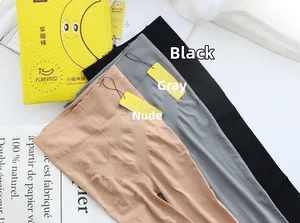 Detailed view of high-elasticity tights in black, grey, and nude with graphene foot soles