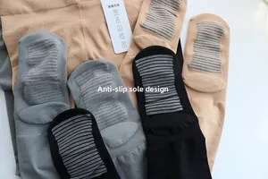 Detail of anti-slip sole design on sheer tights with graphene deodorizing foot pads