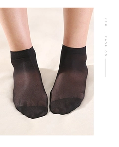 Detail of sheer black ankle socks with reinforced toe and comfort wide elastic band