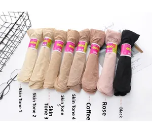 Flat lay of ultra-thin breathable ankle socks in eight assorted skin tones and dark colors