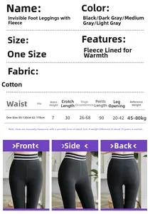 Size chart showing measurements for warm fleece-lined leggings with stirrup design