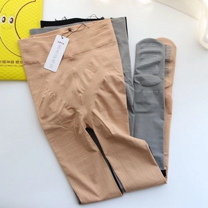 High waist elastic stockings in skin, grey and black colors with ribbed compression waist