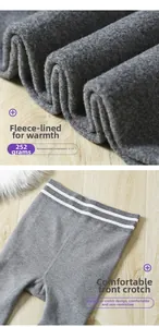 Detailed view of gray thermal leggings showing inner fleece lining and 252g fabric thickness