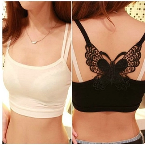 Sleeveless bow back lace top with hollow butterfly design in black and white knit fabric