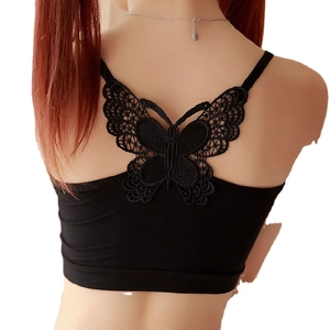 Black lace camisole with exquisite butterfly design on the back and slim straps