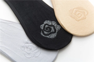 Detail showing rose-shaped silicone non-slip grips on invisible ice silk boat socks
