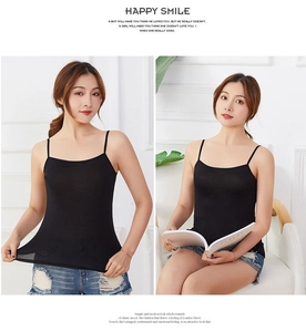 Elastic black modal camisole with thin straps and scoop neck for women layering