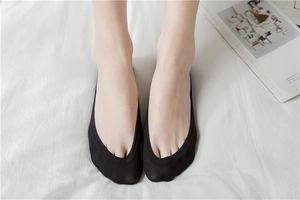 Close-up of black low-cut no-show socks with non-slip silicone grip for invisible comfort