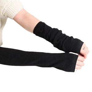 Lange schwarze Strickstulpen für Damen, fingerlose Armstulpen für Herbst und Winter