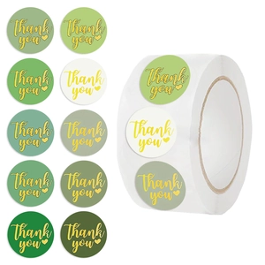 Green Series Handwritten Thank You Stickers Round Heart Pattern Sealing Labels For Envelope Gift Wrapping Stationery Decorations