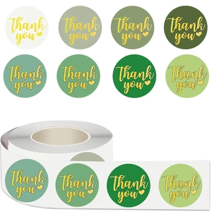 500pcs green and beige thank you adhesive stickers roll for gift packaging