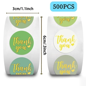 500pcs green and white Thank You stickers rolls for envelope sealing and gift decoration