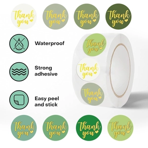 Waterproof green gradient Thank You stickers with strong adhesive for packaging