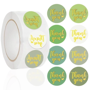 500pcs green tone round Thank You stickers roll for gift wrapping and envelopes