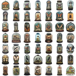 50pcs gothic mystical creature stickers for laptop featuring mushrooms and frogs