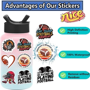 Waterproof American football stickers applied on a metal water bottle with 100% HD printing