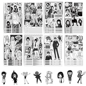 8 sheets of black and white anime girl stickers for DIY crafts and waterproof decoration
