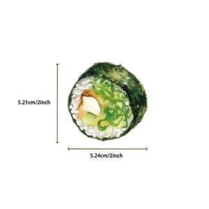 Detailed view of watercolor sushi sticker with exact 2-inch size dimension markings