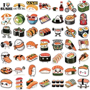 50 pieces of cute cartoon sushi stickers for DIY decoration on laptop and luggage