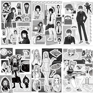 Black and white cartoon anime character collage stickers for DIY waterproof crafts decoration