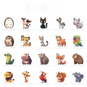 Set of 20 unique waterproof cartoon animal temporary tattoos with diverse cute designs
