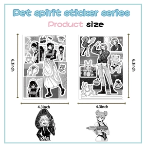 8 sheets of black and white cartoon anime character stickers with product size 4.3x6.3 inch