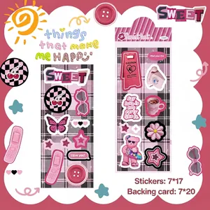 Pink Y2K aesthetic stickers set with butterflies and bears for DIY journals and decor