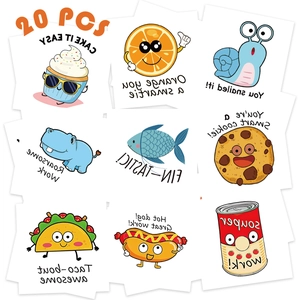 Kinderen Tijdelijke Tatoeagestickers Cartoon Dieren Voedsel Woordspelingen Waterdichte Tatoeages Voor Kinderfeestje Lichaamskunst