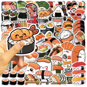 Set of 50 cute cartoon sushi stickers for DIY decoration on laptops and luggage