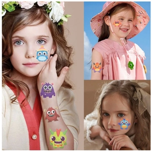 Waterproof colorful cartoon monster temporary tattoos for kids party and playful face gifts